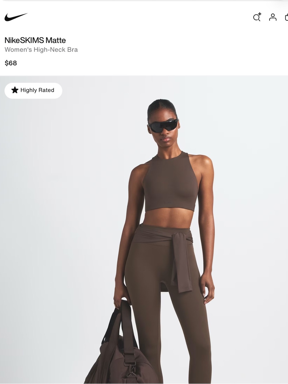 Nike SKIMS NWT Matte High Neck Bra - Dark Sepia SIZE 38B